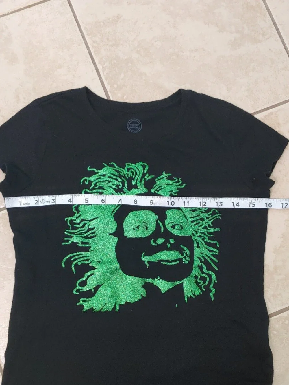 Beetlejuice T Shirt Green Glitter Black Halloween Tee Girls Size L